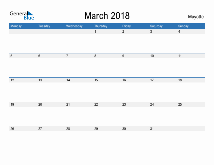 Fillable March 2018 Calendar