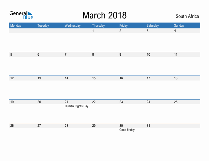 Fillable March 2018 Calendar