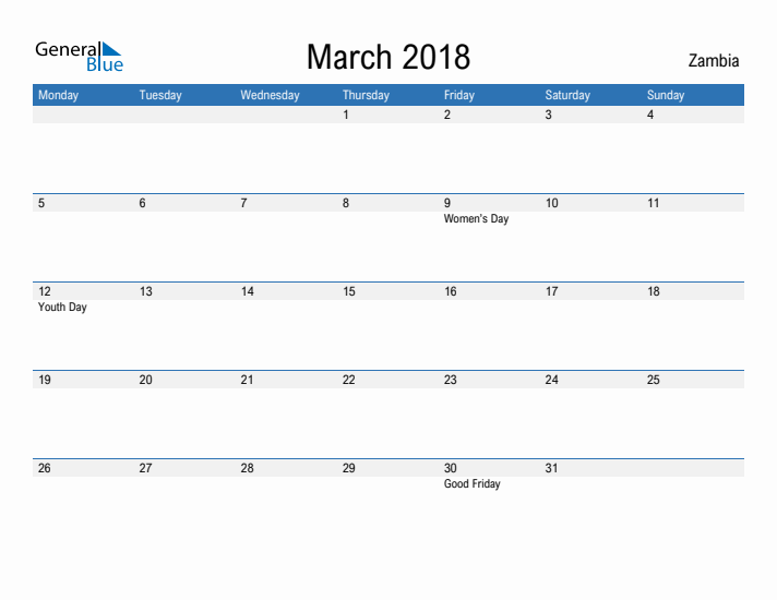 Fillable March 2018 Calendar