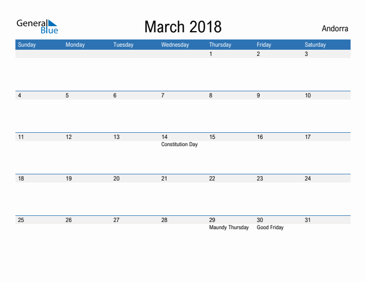 Fillable March 2018 Calendar