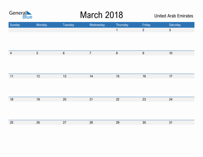 Fillable March 2018 Calendar