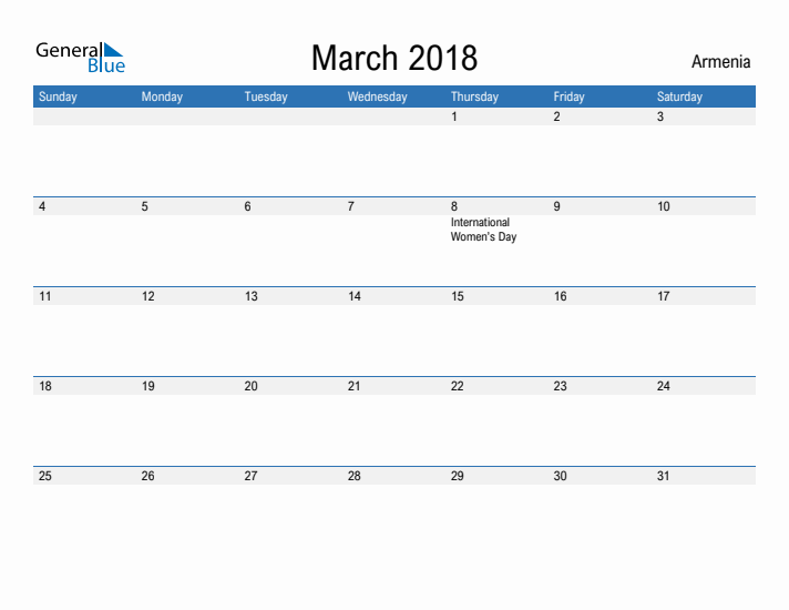 Fillable March 2018 Calendar