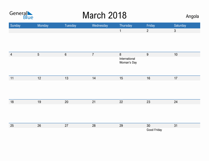 Fillable March 2018 Calendar