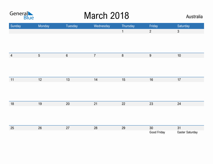 Fillable March 2018 Calendar