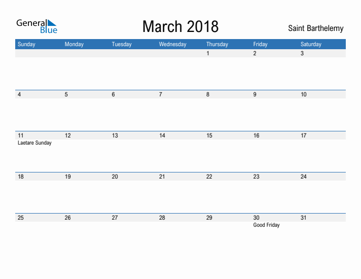 Fillable March 2018 Calendar