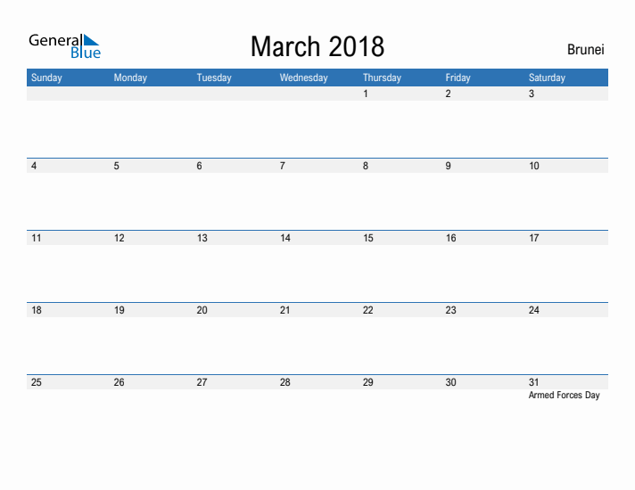 Fillable March 2018 Calendar