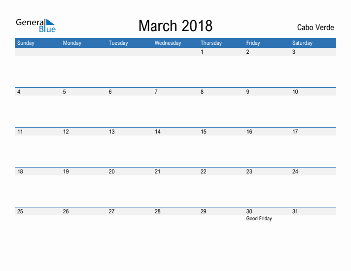 Fillable March 2018 Calendar