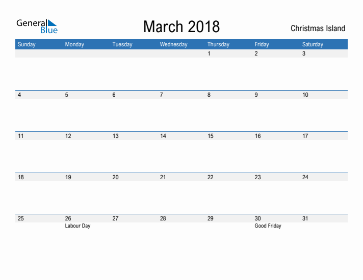 Fillable March 2018 Calendar