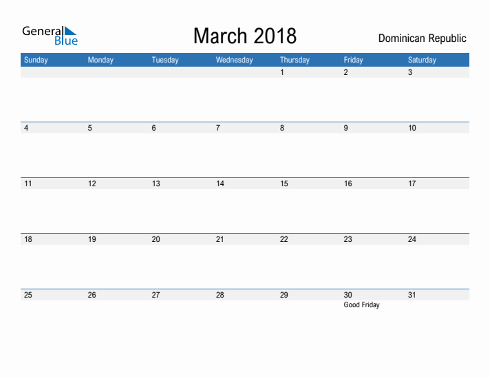 Fillable March 2018 Calendar