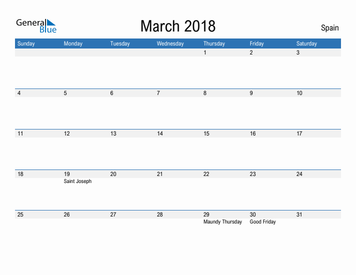 Fillable March 2018 Calendar