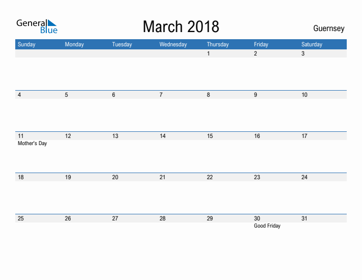 Fillable March 2018 Calendar