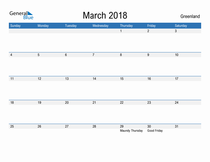 Fillable March 2018 Calendar