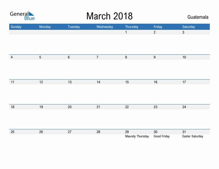 Fillable March 2018 Calendar