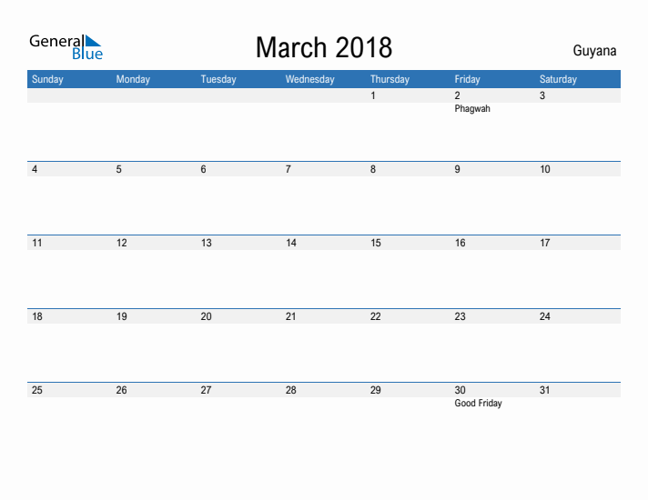 Fillable March 2018 Calendar