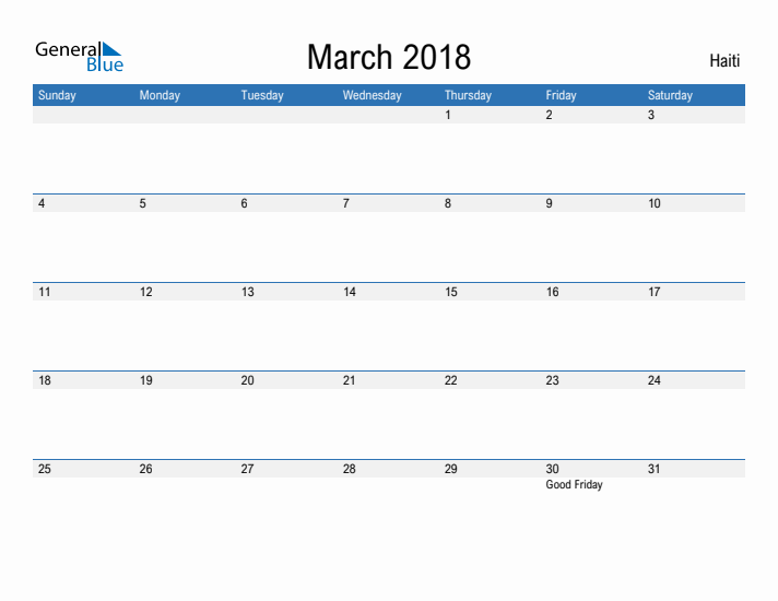 Fillable March 2018 Calendar