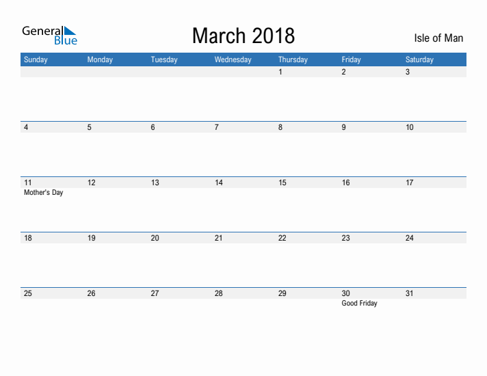 Fillable March 2018 Calendar