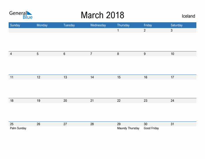 Fillable March 2018 Calendar