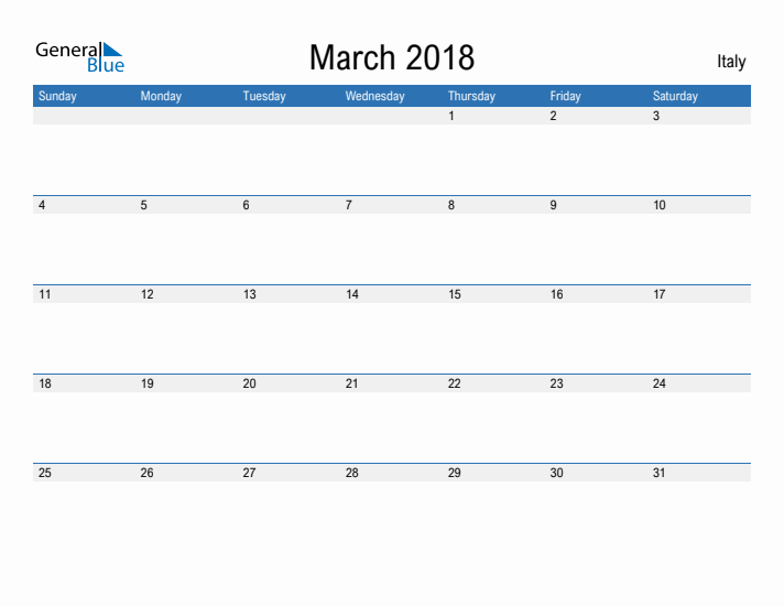 Fillable March 2018 Calendar