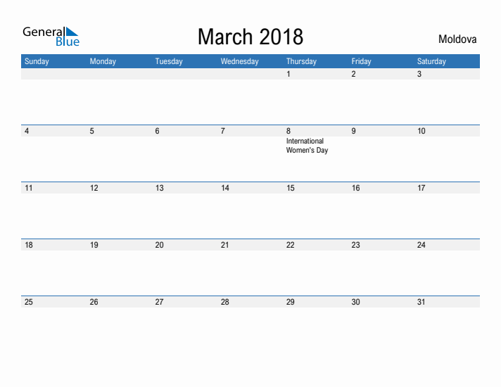 Fillable March 2018 Calendar