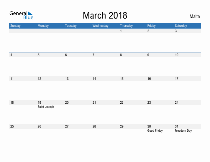 Fillable March 2018 Calendar