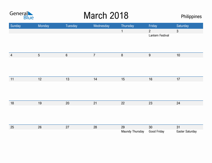 Fillable March 2018 Calendar