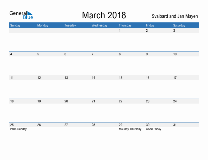 Fillable March 2018 Calendar