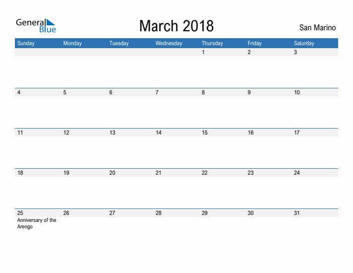 Fillable March 2018 Calendar