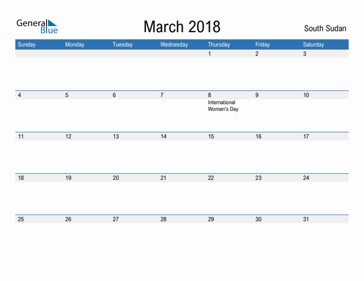 Fillable March 2018 Calendar