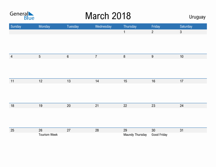 Fillable March 2018 Calendar