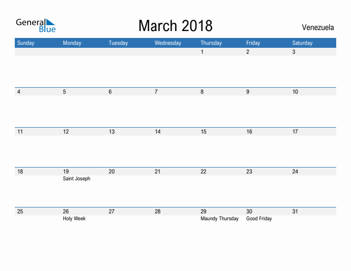 Fillable March 2018 Calendar