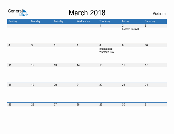 Fillable March 2018 Calendar