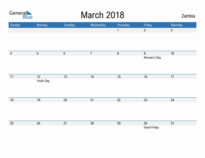 Fillable March 2018 Calendar