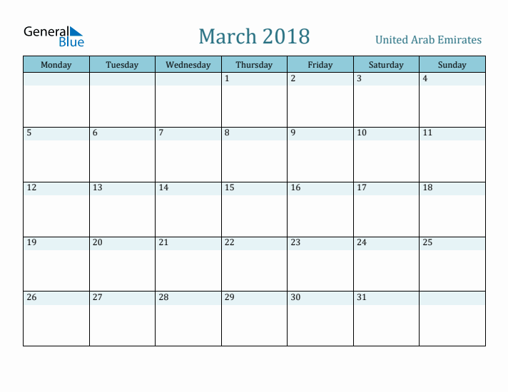 March 2018 Calendar with Holidays