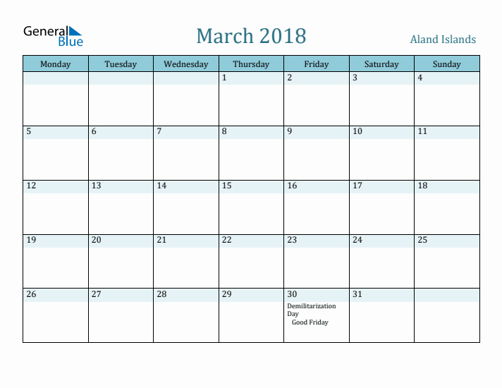 March 2018 Calendar with Holidays