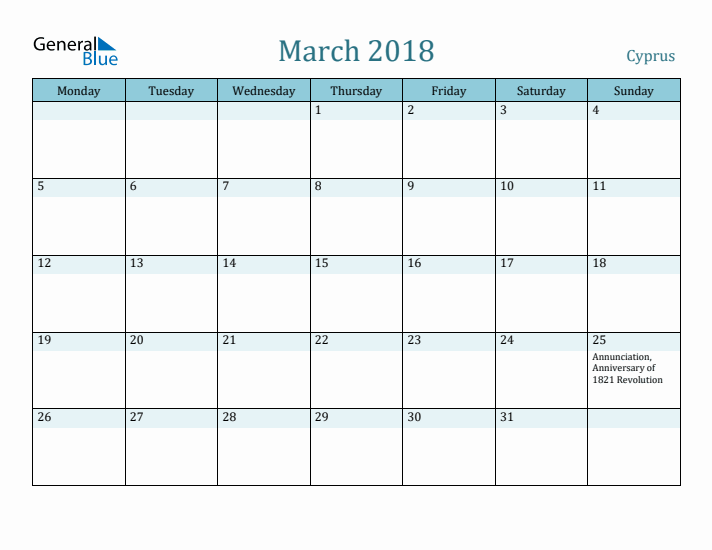 March 2018 Calendar with Holidays