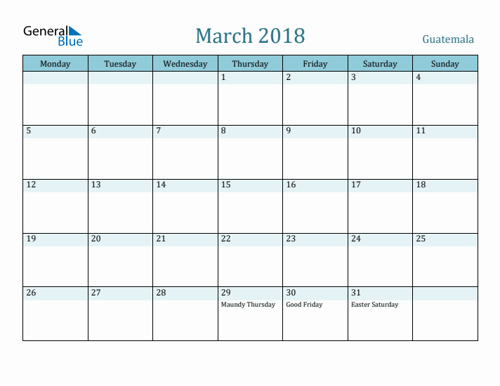 March 2018 Calendar with Holidays