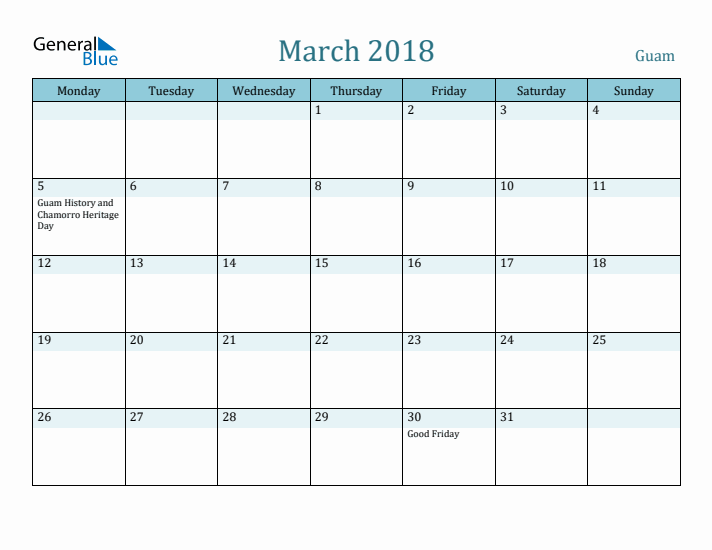 March 2018 Calendar with Holidays