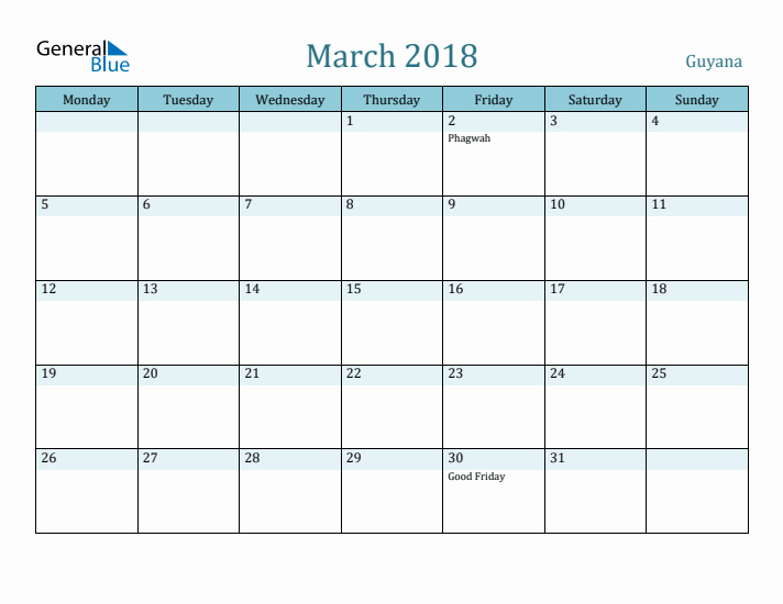 March 2018 Calendar with Holidays