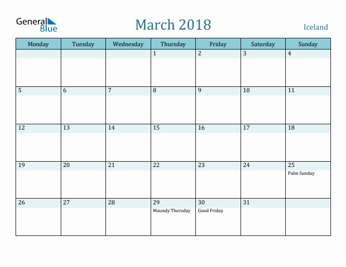 March 2018 Calendar with Holidays