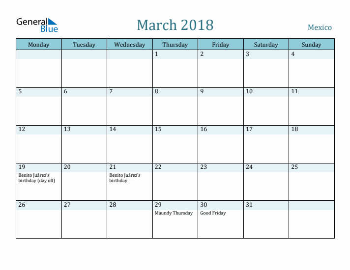 March 2018 Calendar with Holidays