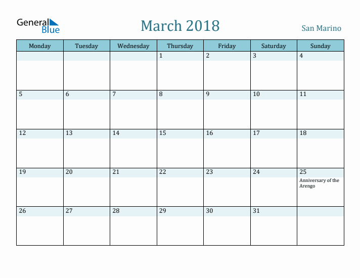 March 2018 Calendar with Holidays