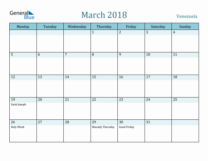 March 2018 Calendar with Holidays