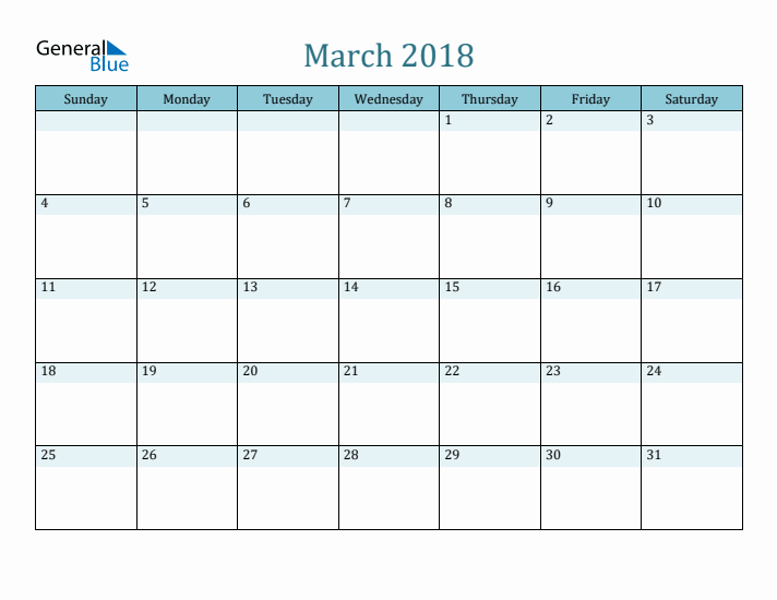 March 2018 Printable Calendar