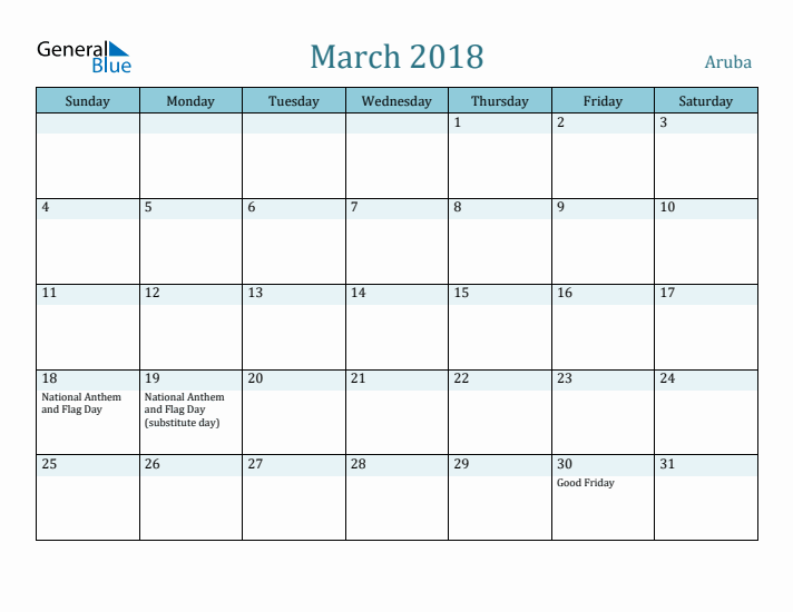 March 2018 Calendar with Holidays