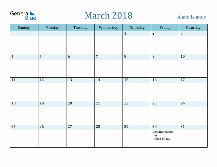 March 2018 Calendar with Holidays