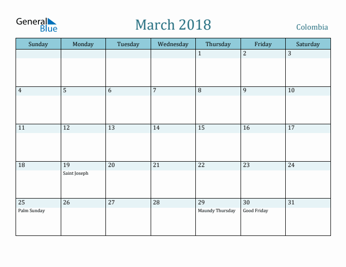 March 2018 Calendar with Holidays