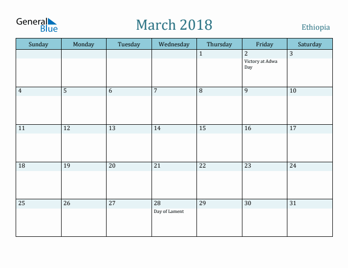 March 2018 Calendar with Holidays