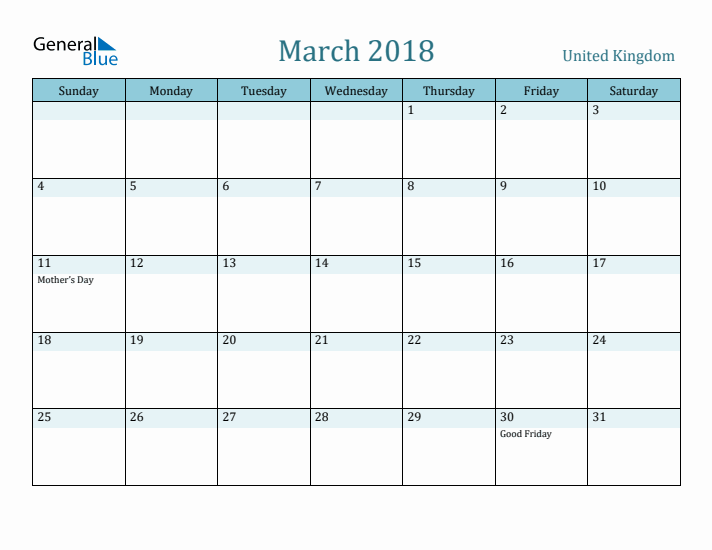 March 2018 Calendar with Holidays