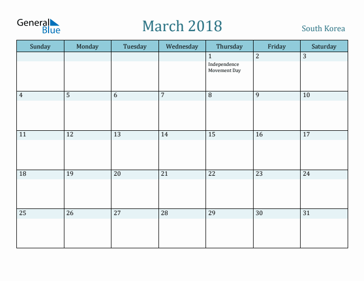 March 2018 Calendar with Holidays