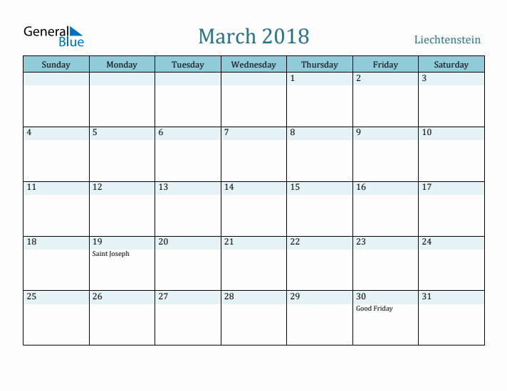 March 2018 Calendar with Holidays